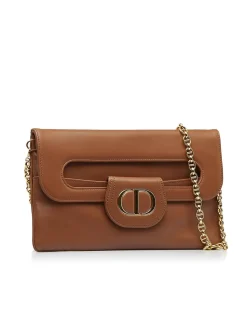 Preloved Medium Leather Flap Bag with Detachable Chain Strap