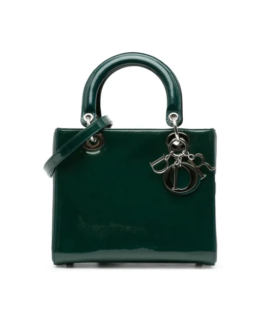 Preloved Medium Patent Leather Handbag with Zip Closure and Interior