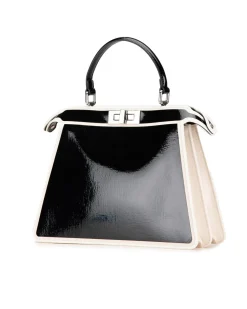 Preloved Medium Patent Leather Peekaboo ISeeU Satchel with Canvas Side