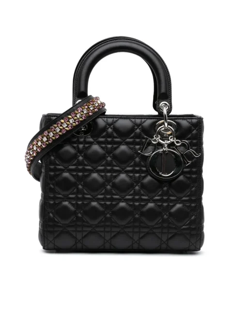 Preloved Medium Quilted Lambskin Bag with Crystal Strap