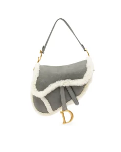 Preloved Medium Shearling Trim Suede Saddle Bag