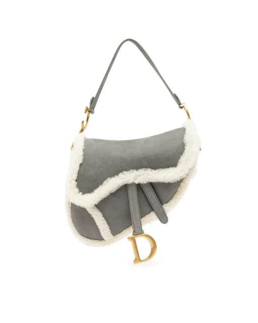 Preloved Medium Shearling Trim Suede Saddle Bag