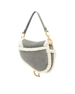 Preloved Medium Shearling Trim Suede Saddle Bag