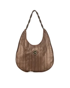 Preloved Metallic Leather Hobo Bag with Braided Shoulder Straps