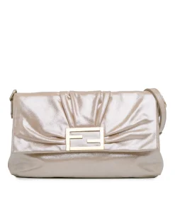 Preloved Metallic Leather Shoulder Bag with Magnetic Snap Closure