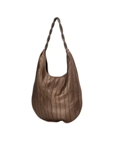 Preloved Metallic Leather Hobo Bag with Braided Shoulder Straps