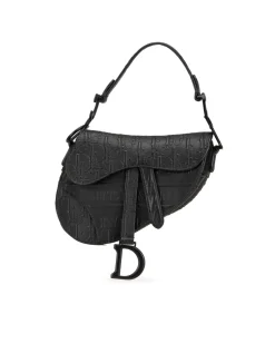 Preloved Mini Embossed Leather Saddle Bag with Magnetic Snap Closure