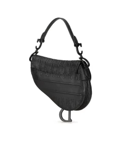 Preloved Mini Embossed Leather Saddle Bag with Magnetic Snap Closure