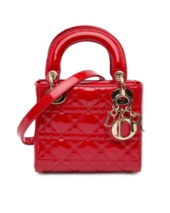Preloved Mini Patent Cannage Lady Quilted Leather Bag with Detachable
