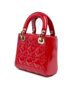 Preloved Mini Patent Cannage Lady Quilted Leather Bag with Detachable