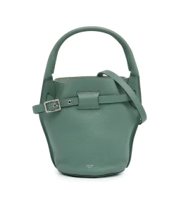 Preloved Nano Bucket Bag with Leather Body and Drawstring Closure