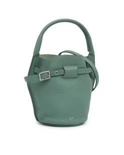 Preloved Nano Bucket Bag with Leather Body and Drawstring Closure