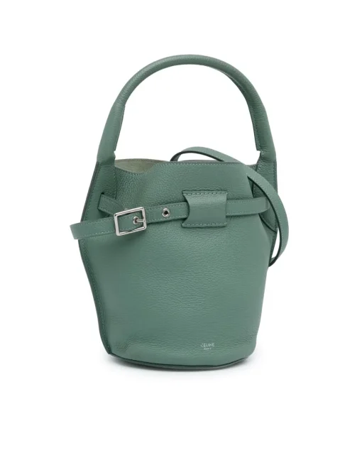Preloved Nano Bucket Bag with Leather Body and Drawstring Closure