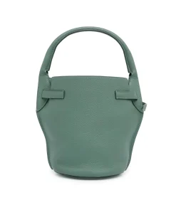 Preloved Nano Bucket Bag with Leather Body and Drawstring Closure