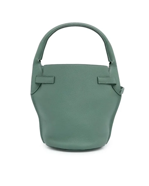 Preloved Nano Bucket Bag with Leather Body and Drawstring Closure
