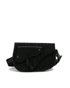 Preloved Saddle Bag Black Oblique Canvas Crossbody