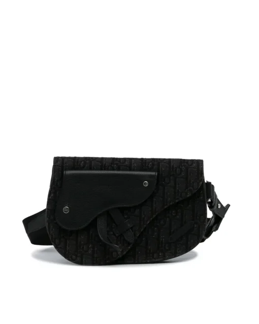 Preloved Saddle Bag Black Oblique Canvas Crossbody
