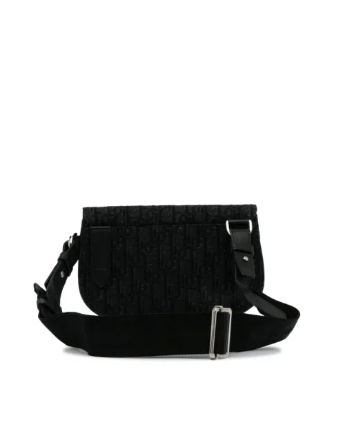Preloved Saddle Bag Black Oblique Canvas Crossbody