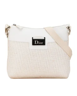 Preloved Saddle Bag White Canvas Leather Crossbody