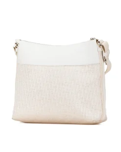 Preloved Saddle Bag White Canvas Leather Crossbody
