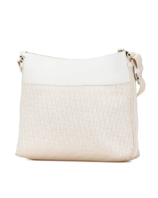 Preloved Saddle Bag White Canvas Leather Crossbody