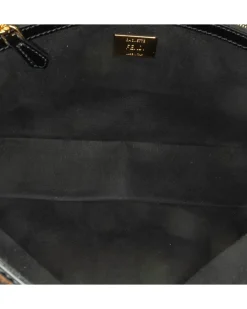Preloved Shearling Baguette Satchel with Patent Leather Trim and