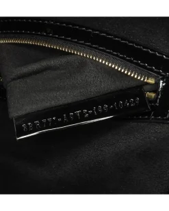 Preloved Shearling Baguette Satchel with Patent Leather Trim and