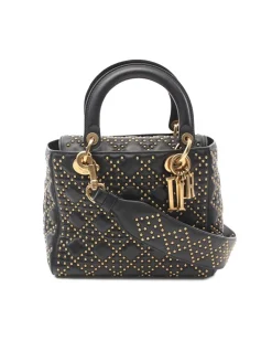 Preloved Studded Lambskin Leather Bag with Detachable Strap and
