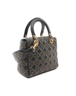 Preloved Studded Lambskin Leather Bag with Detachable Strap and
