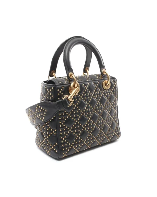 Preloved Studded Lambskin Leather Bag with Detachable Strap and