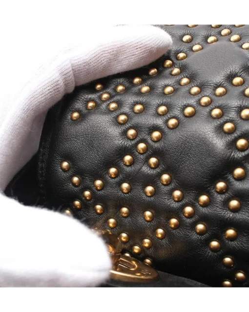 Preloved Studded Lambskin Leather Bag with Detachable Strap and