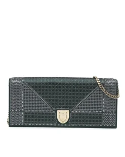 Preloved Studded Satin Microcannage Clutch with Chain
