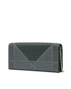 Preloved Studded Satin Microcannage Clutch with Chain