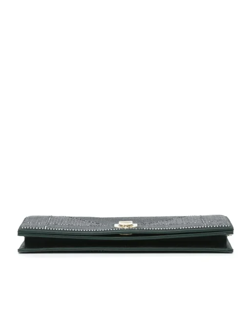 Preloved Studded Satin Microcannage Clutch with Chain