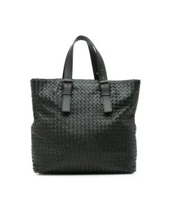 Preloved Woven Leather Tote Bag with Adjustable Handles and Interior