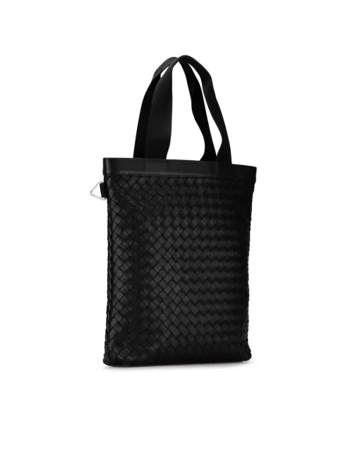 Preloved Woven Leather Tote Bag with Flat Handles and Open Top