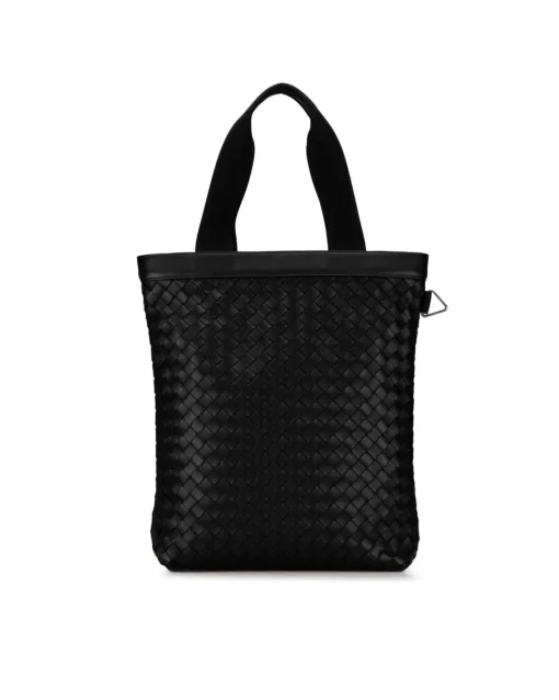 Preloved Woven Leather Tote Bag with Flat Handles and Open Top