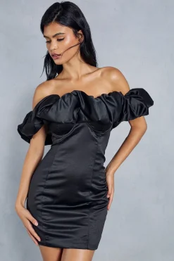 Premium Asymmetric Frill Bodycon Mini Dress
