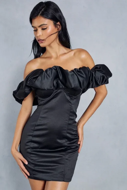 Premium Asymmetric Frill Bodycon Mini Dress