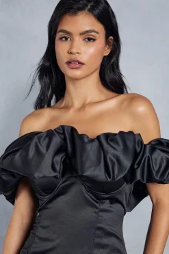 Premium Asymmetric Frill Bodycon Mini Dress