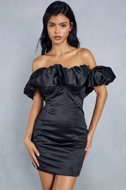 Premium Asymmetric Frill Bodycon Mini Dress