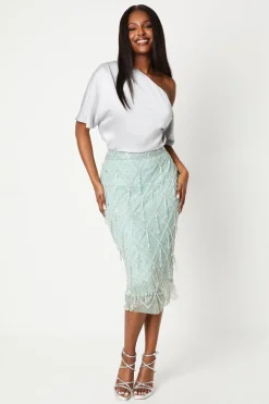 Premium Crystal Hand Embellished Midi Pencil Skirt