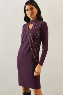 Premium  Cut Out Detail Embellished Midi Dress