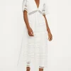 Premium Geo Lace Angel Sleeve V Neck Maxi Dress
