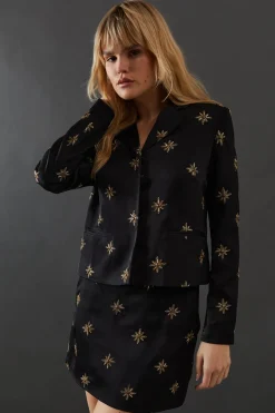 Premium Hand Embroidered Celestial Crop Jacket