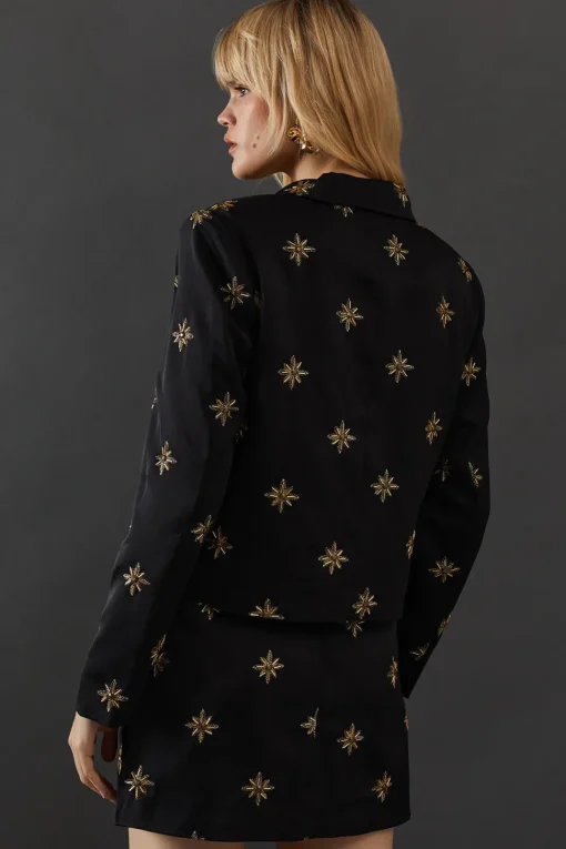 Premium Hand Embroidered Celestial Crop Jacket