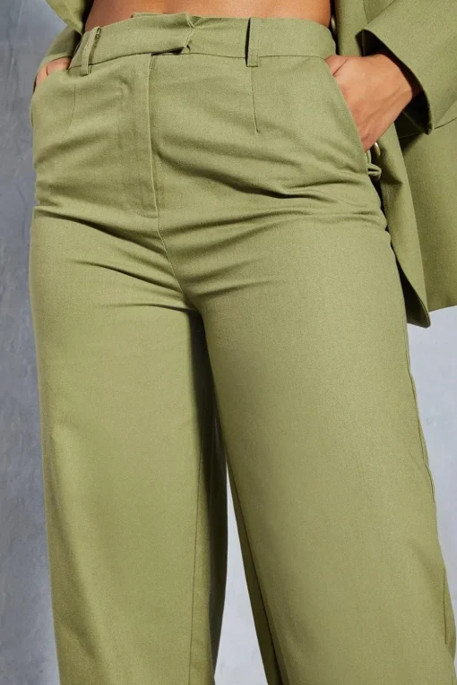 Premium Linen Look Tailored Wide Leg Trouser
