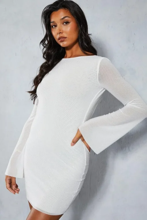 Premium Liquid Diamante Cowl Back Mini Dress