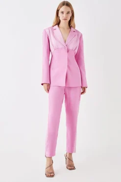 Premium Pleat Detail Contrast Satin Blazer