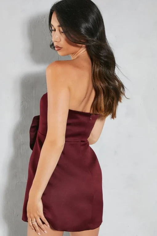 Premium Satin Floral Bandeau Mini Dress